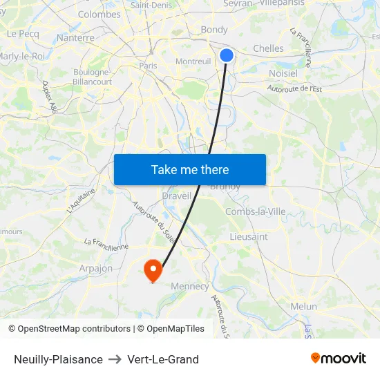 Neuilly-Plaisance to Vert-Le-Grand map