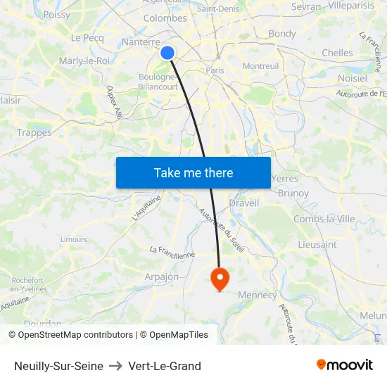 Neuilly-Sur-Seine to Vert-Le-Grand map