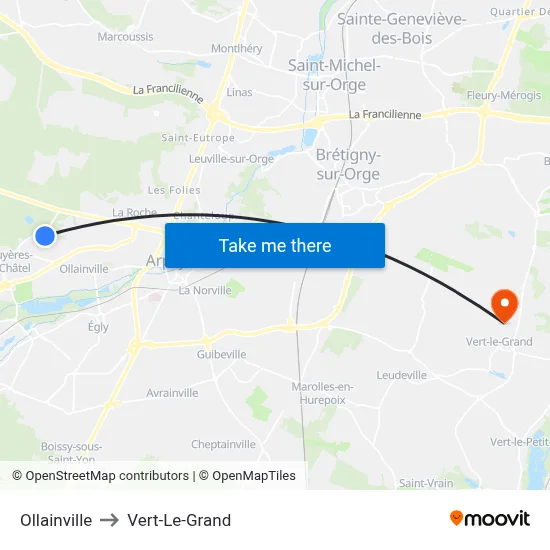 Ollainville to Vert-Le-Grand map