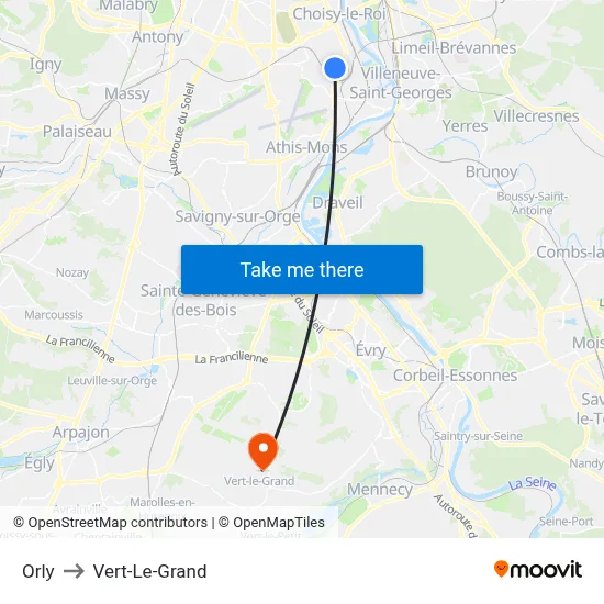 Orly to Vert-Le-Grand map