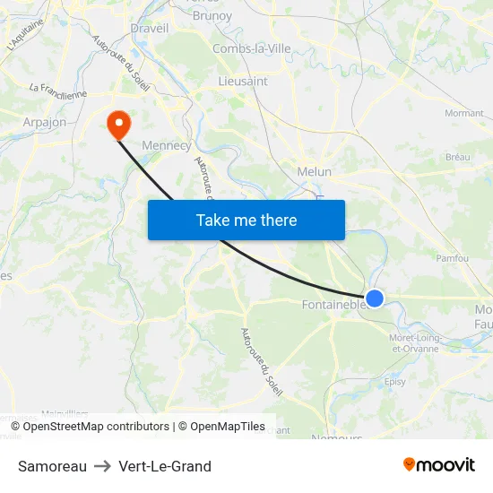 Samoreau to Vert-Le-Grand map