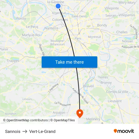 Sannois to Vert-Le-Grand map