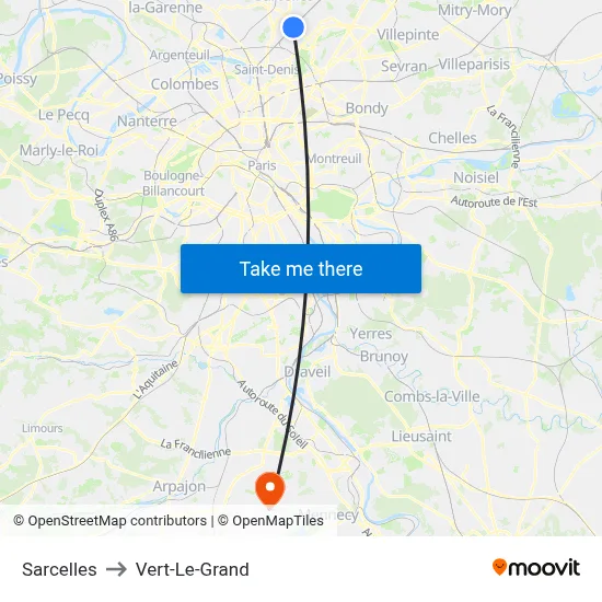 Sarcelles to Vert-Le-Grand map