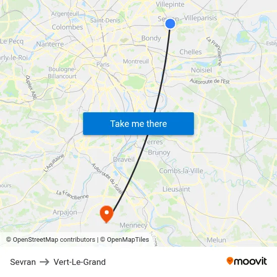 Sevran to Vert-Le-Grand map