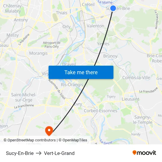 Sucy-En-Brie to Vert-Le-Grand map