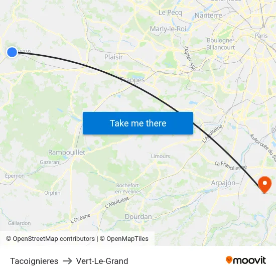 Tacoignieres to Vert-Le-Grand map