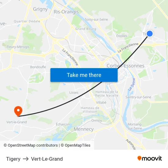 Tigery to Vert-Le-Grand map