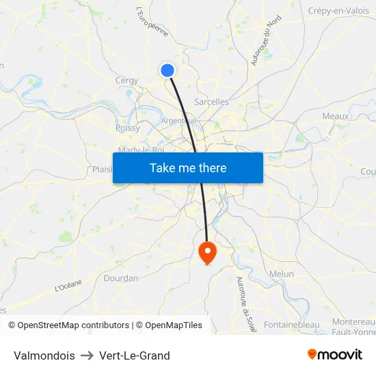 Valmondois to Vert-Le-Grand map