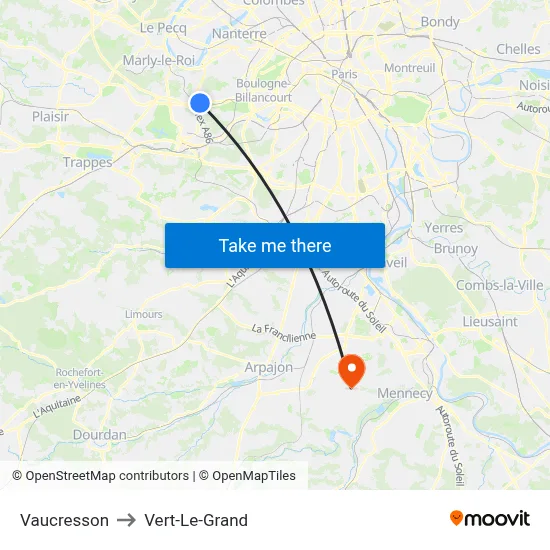 Vaucresson to Vert-Le-Grand map