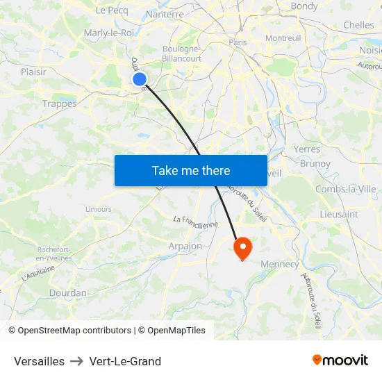 Versailles to Vert-Le-Grand map