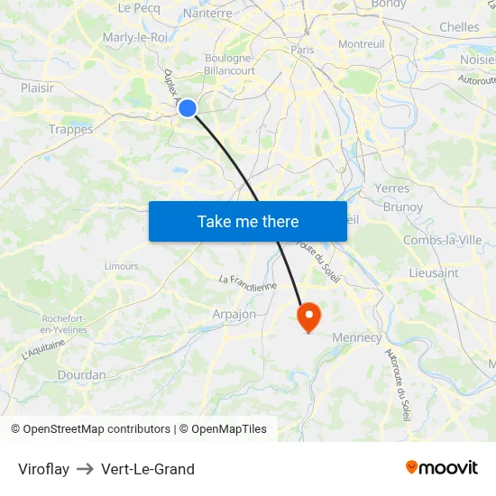 Viroflay to Vert-Le-Grand map
