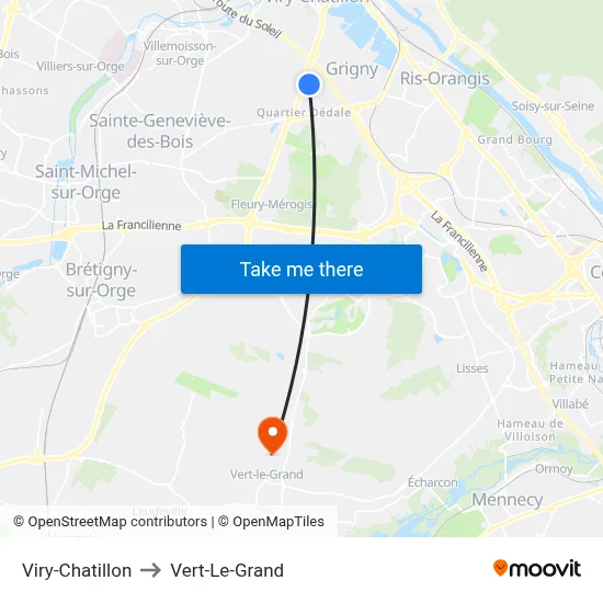 Viry-Chatillon to Vert-Le-Grand map