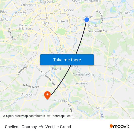 Chelles - Gournay to Vert-Le-Grand map