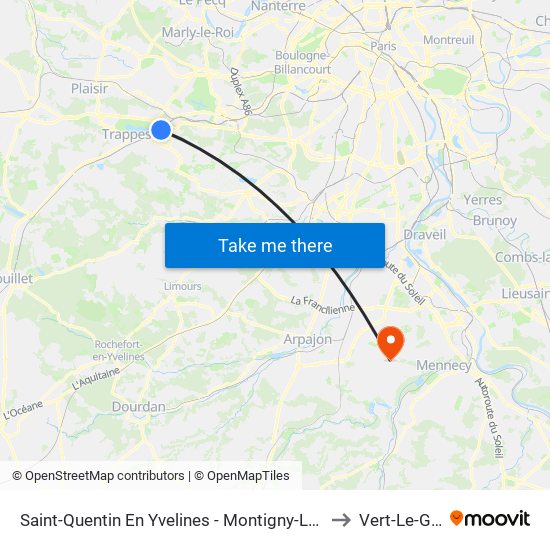 Saint-Quentin En Yvelines - Montigny-Le-Bretonneux to Vert-Le-Grand map