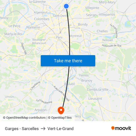 Garges - Sarcelles to Vert-Le-Grand map