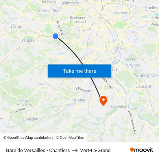 Gare de Versailles - Chantiers to Vert-Le-Grand map