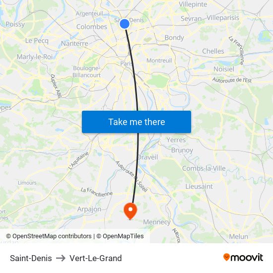 Saint-Denis to Vert-Le-Grand map