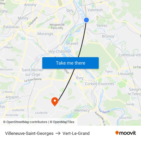 Villeneuve-Saint-Georges to Vert-Le-Grand map