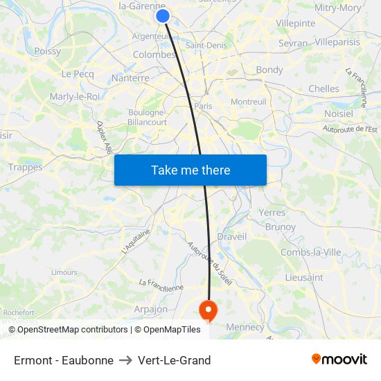 Ermont - Eaubonne to Vert-Le-Grand map