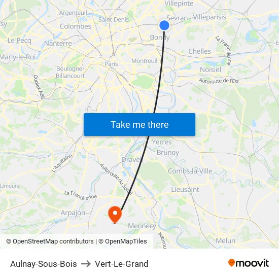 Aulnay-Sous-Bois to Vert-Le-Grand map