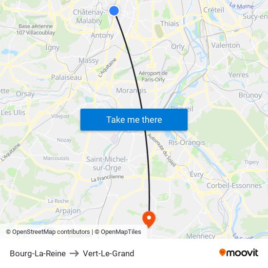 Bourg-La-Reine to Vert-Le-Grand map