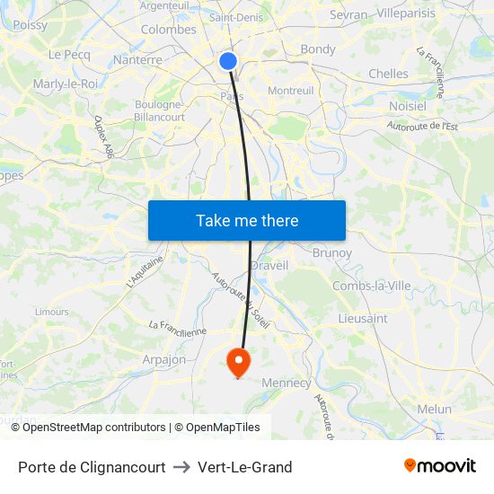 Porte de Clignancourt to Vert-Le-Grand map