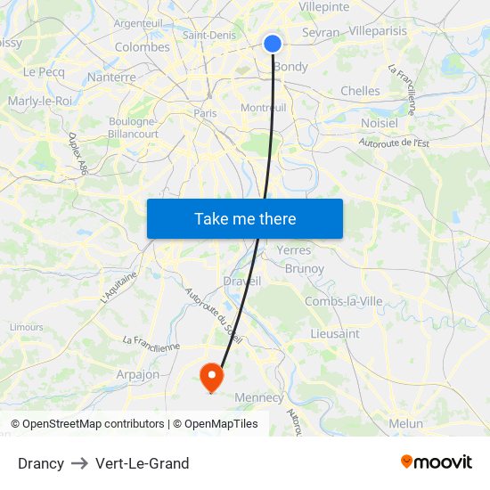 Drancy to Vert-Le-Grand map