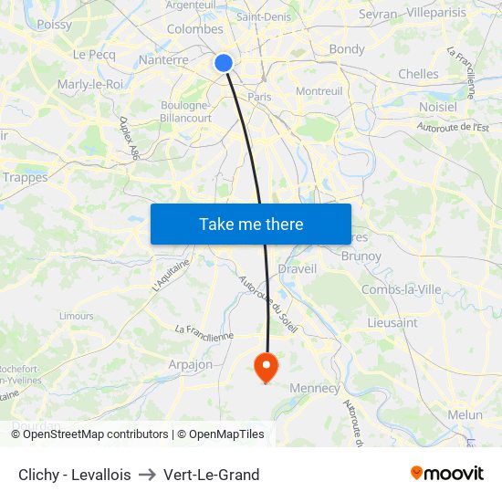 Clichy - Levallois to Vert-Le-Grand map