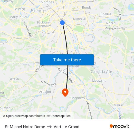 St Michel Notre Dame to Vert-Le-Grand map