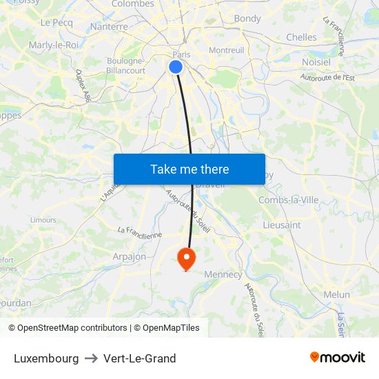 Luxembourg to Vert-Le-Grand map