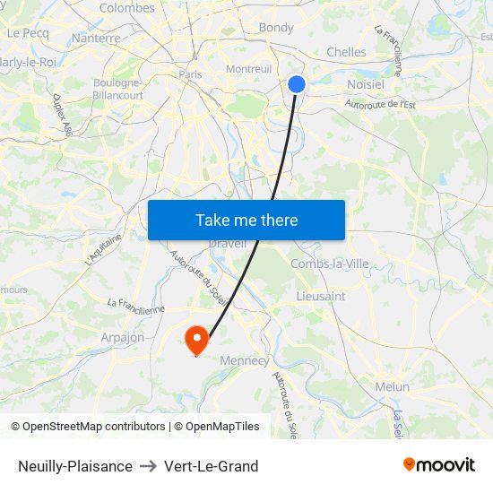 Neuilly-Plaisance to Vert-Le-Grand map