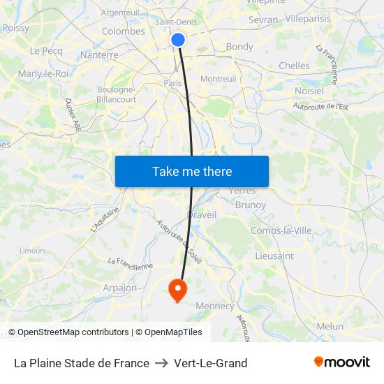 La Plaine Stade de France to Vert-Le-Grand map