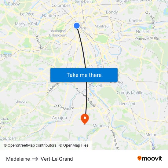 Madeleine to Vert-Le-Grand map