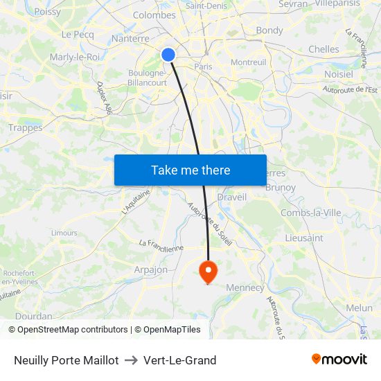 Neuilly Porte Maillot to Vert-Le-Grand map