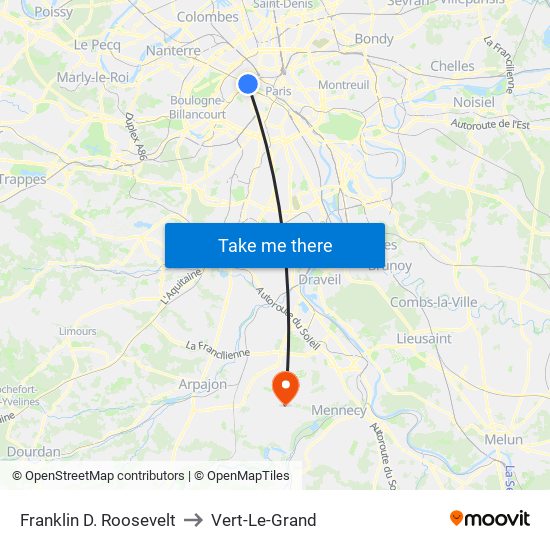 Franklin D. Roosevelt to Vert-Le-Grand map