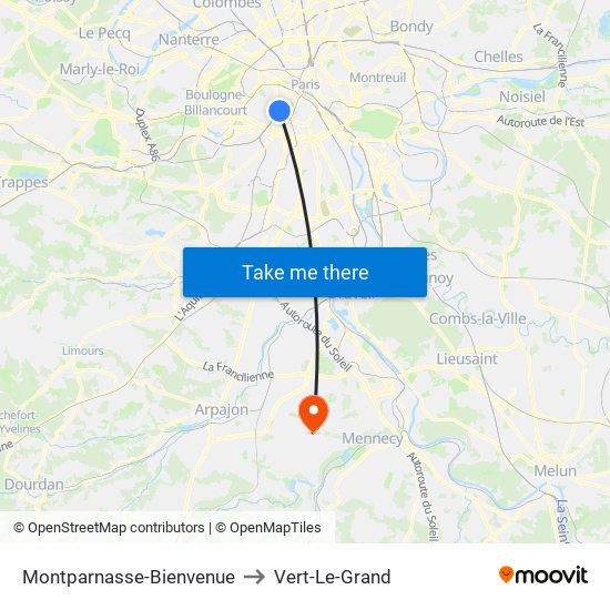 Montparnasse-Bienvenue to Vert-Le-Grand map