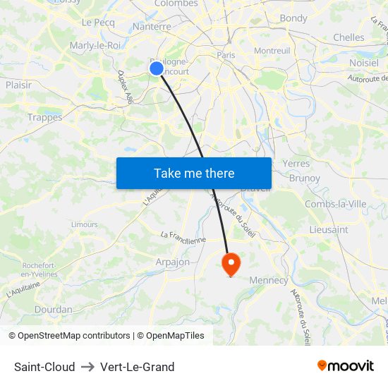 Saint-Cloud to Vert-Le-Grand map