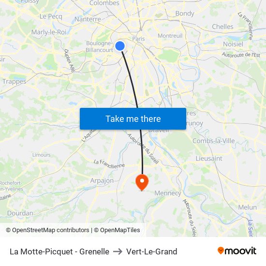 La Motte-Picquet - Grenelle to Vert-Le-Grand map