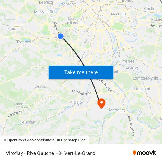 Viroflay - Rive Gauche to Vert-Le-Grand map
