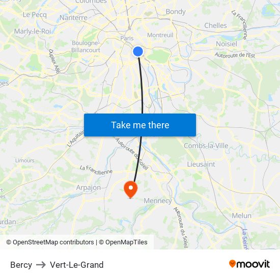 Bercy to Vert-Le-Grand map