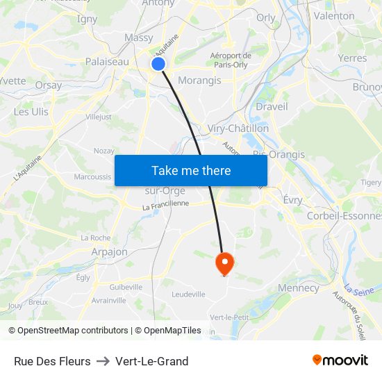 Rue Des Fleurs to Vert-Le-Grand map