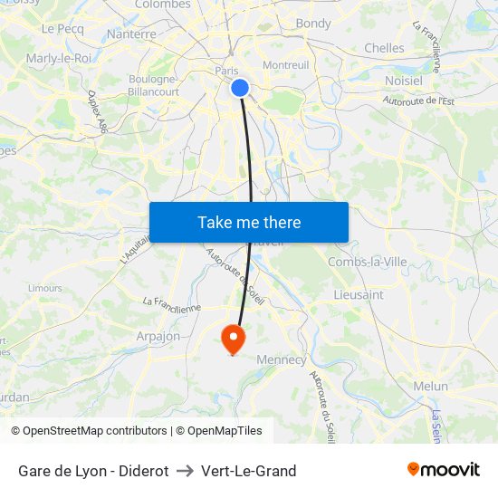 Gare de Lyon - Diderot to Vert-Le-Grand map