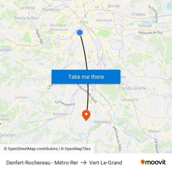 Denfert-Rochereau - Métro-Rer to Vert-Le-Grand map