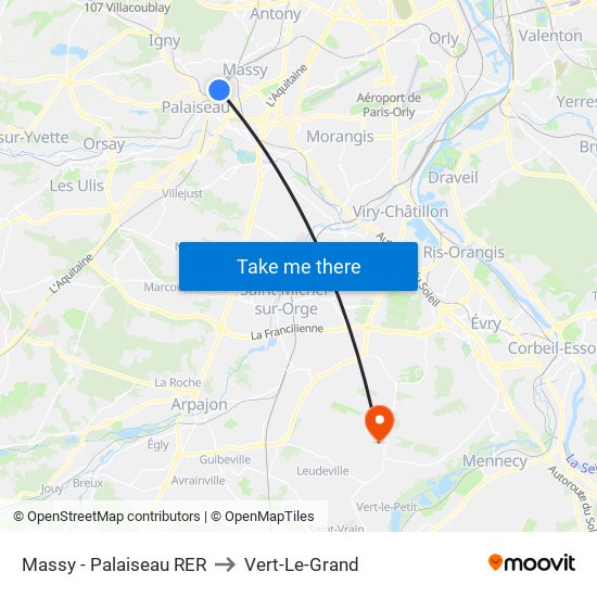 Massy - Palaiseau RER to Vert-Le-Grand map