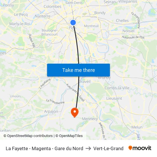 La Fayette - Magenta - Gare du Nord to Vert-Le-Grand map