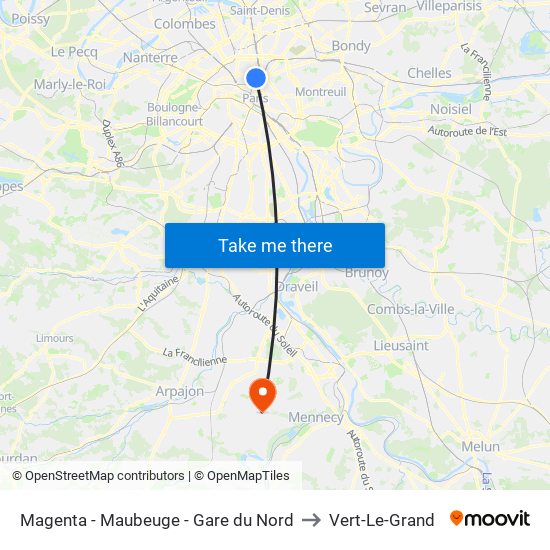 Magenta - Maubeuge - Gare du Nord to Vert-Le-Grand map