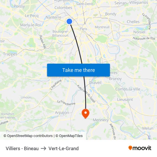 Villiers - Bineau to Vert-Le-Grand map
