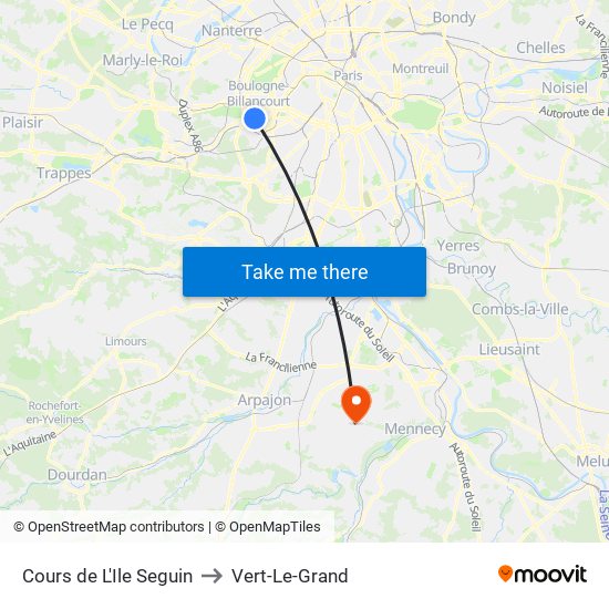 Cours de L'Ile Seguin to Vert-Le-Grand map