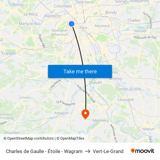 Charles de Gaulle - Étoile - Wagram to Vert-Le-Grand map