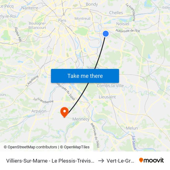 Villiers-Sur-Marne - Le Plessis-Trévise RER to Vert-Le-Grand map